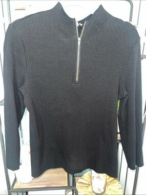 Like New Women's Vince Black Ribbed Half-Zip Sweater size XL